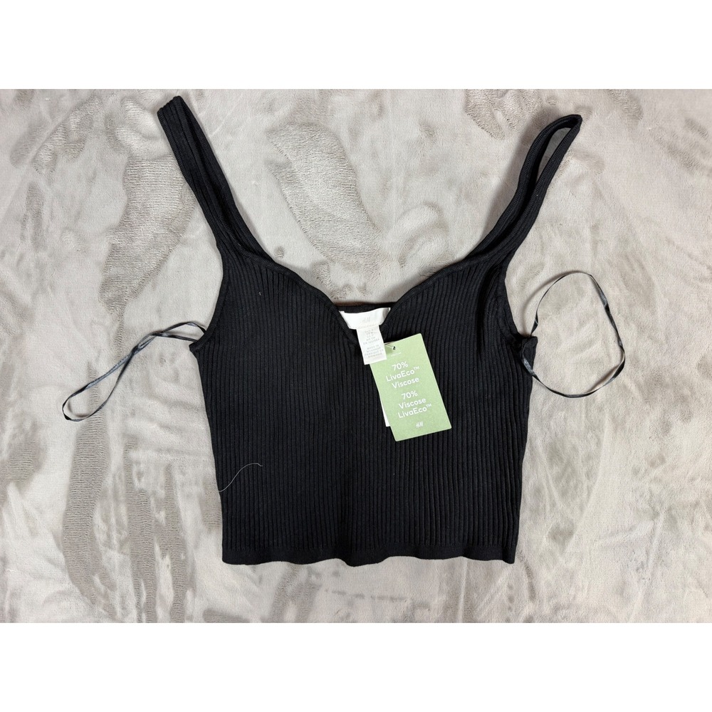 HM Rib-Knit Tank Top Black Sweetheart Neck LivaEco Viscose Blend Size S NWT